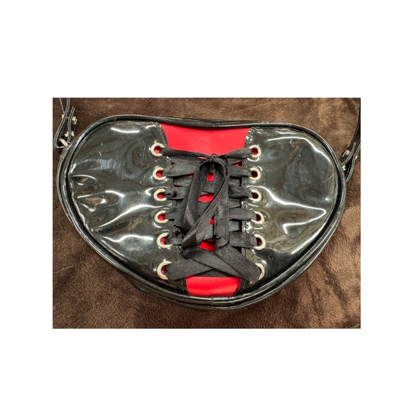 Handbags - Cute black patent corset heart crossbody bag